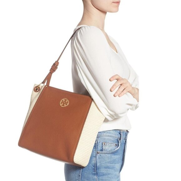 Tory Burch Everly Leather & Straw Hobo